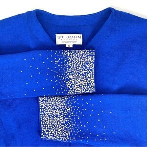 ST JOHN EVENING Sweater Coat SIZE 12 Royal Blue Crystals Jacket Santana Knits